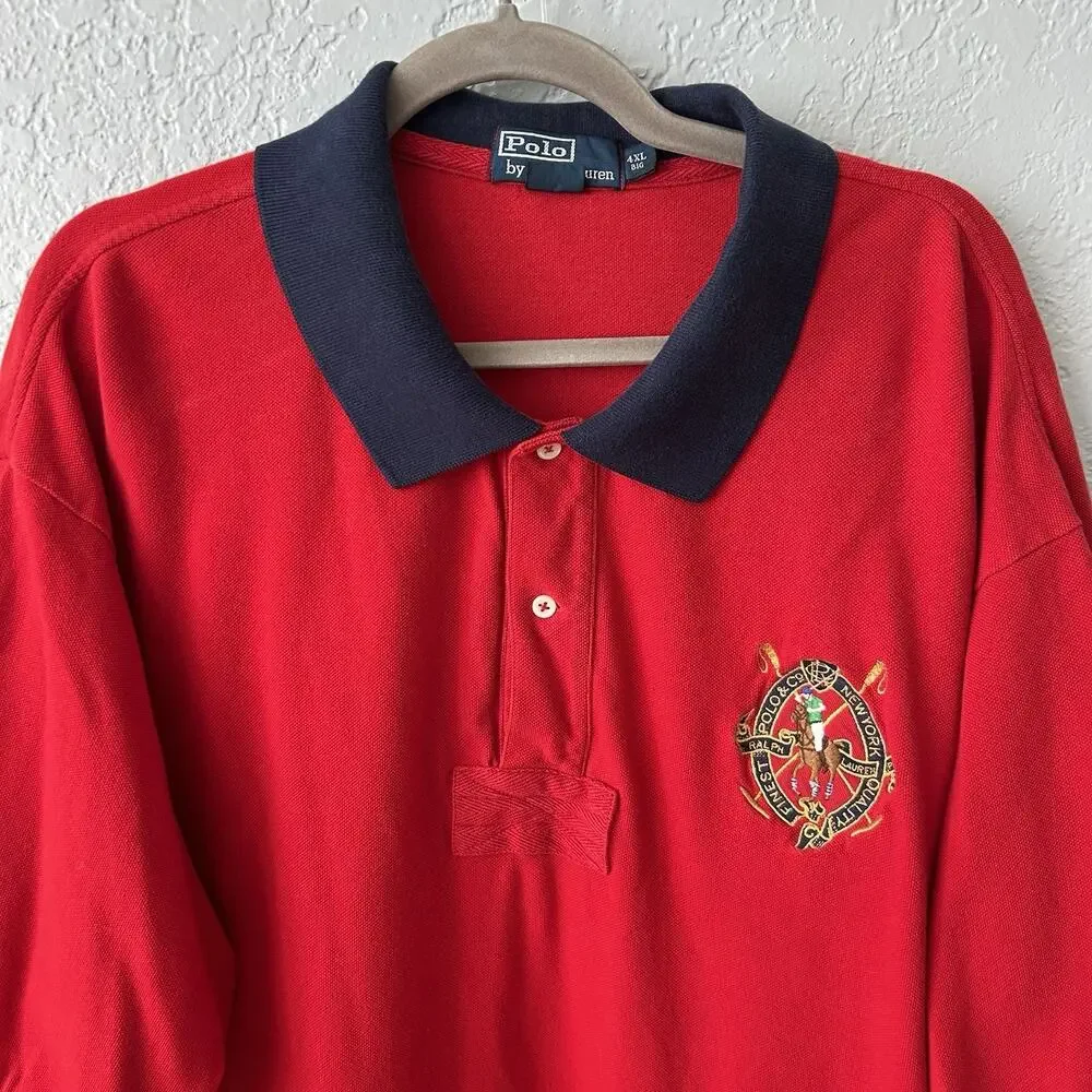 Polo Ralph Lauren 4XL Big Red Polo Shirt Flesh Pony Crest Rugby Preppy Cotton